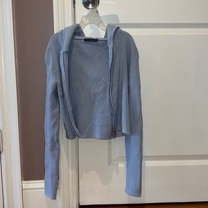 Baby Blue Brandy Melville Ribbed double-zipper Cropped Hoodie, Size S